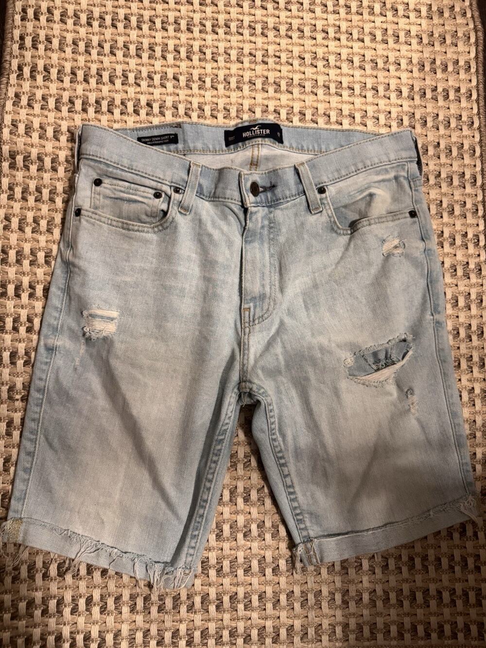 Hollister Skinny Denim Shorts Mens 32 Light Blue Distressed Epic Flex Cutoff